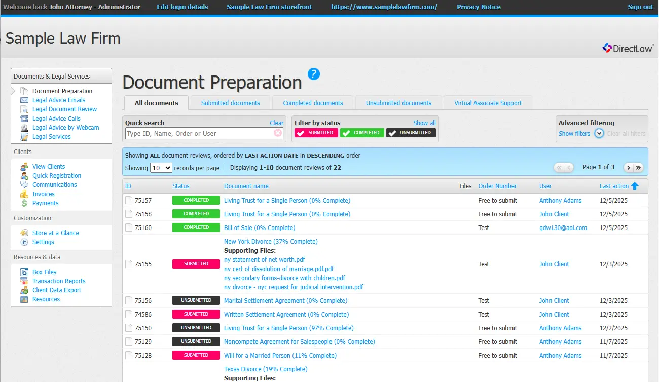 DirectLaw Attorney Dashboard